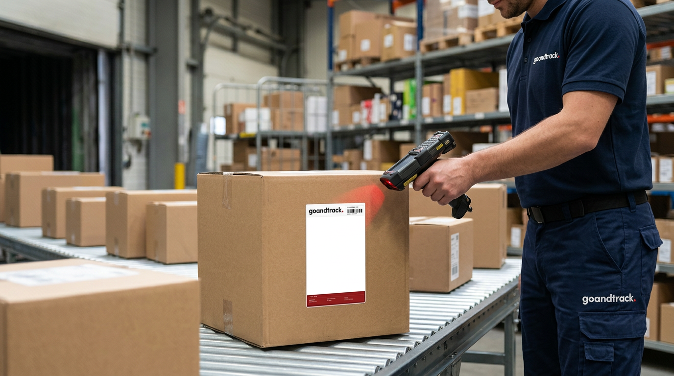 Warehouse operative scanning a carton carrying an LL100 smart label
